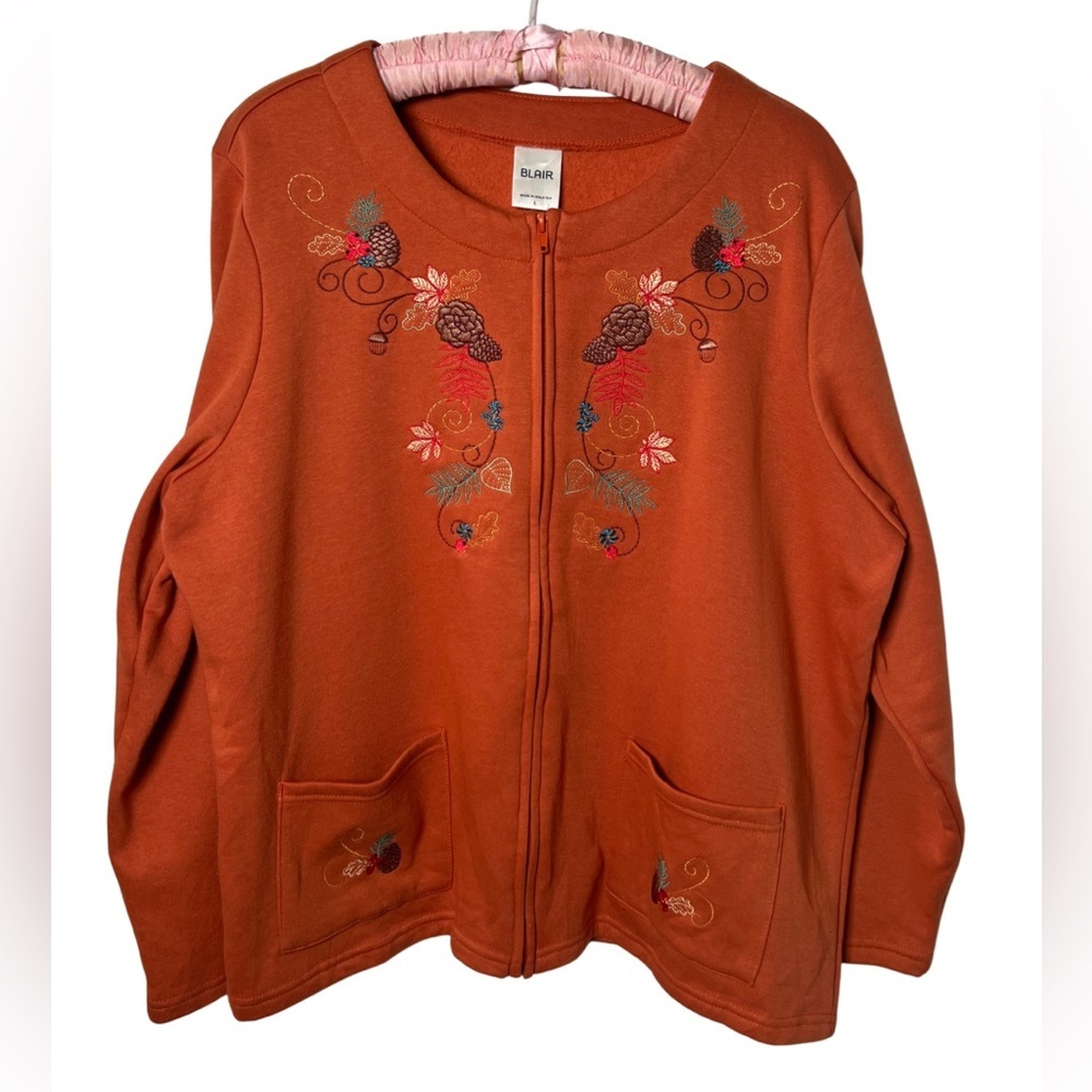 Blair Burnt Orange Embroidered Zip Cardigan Women’s Large